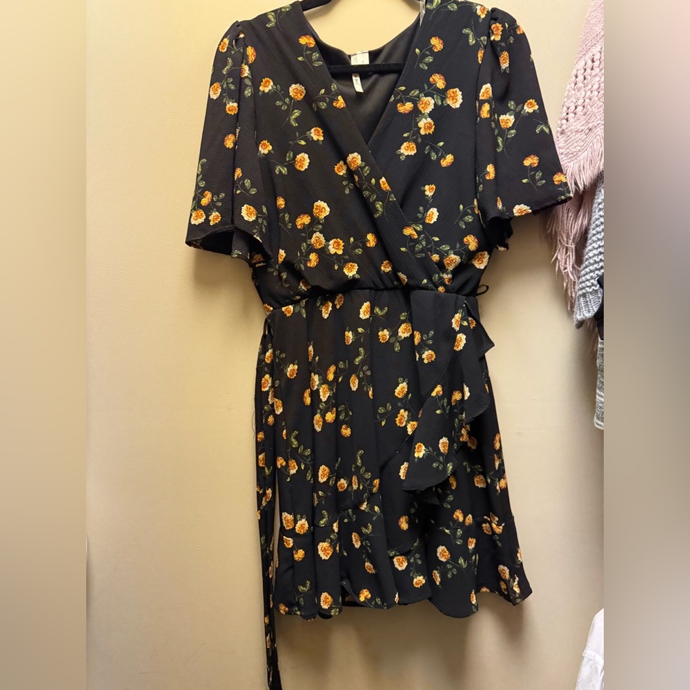 Miami Black and Orange Floral Mini Dress